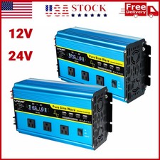 2000W 4000W Pure Sine Wave Power Inverter 12V 24V to 110V W/ 4USB Remote Control