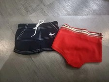 Vintage 60's 70's Infant Swim Trunks 12 Months Blue With Whale Red Set Of 2