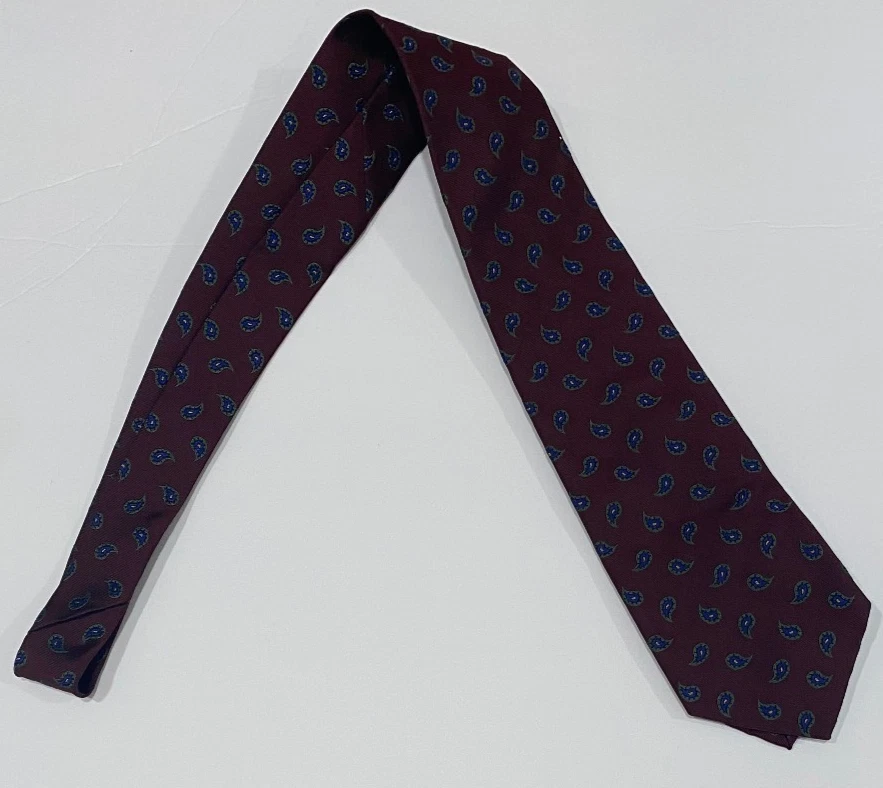 Vtg Polo Ralph Lauren Hand Made Italy Silk Tie Burgundy Teardrop Paisley Print - Image 4 of 4