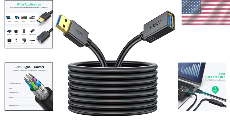 USB 3.0 Extension Cable 25ft Male to Female High Speed Data Transfer Durable - Image 2 of 4