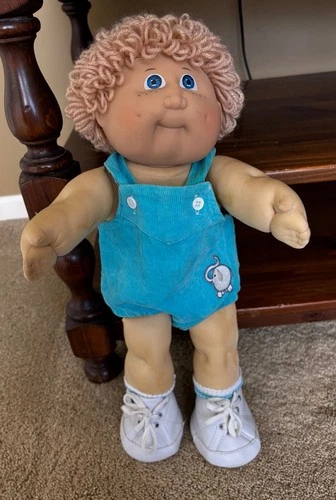 Rare Cabbage Patch Doll In Blue Elephant Overalls 1984