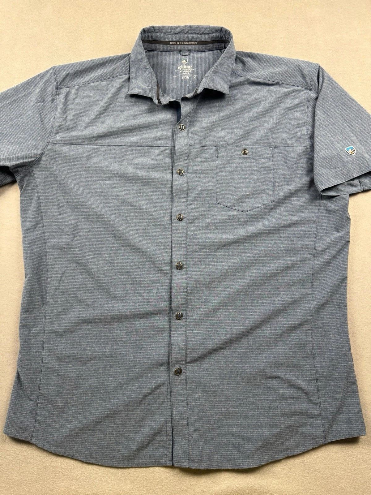 KUHL Shirt Men's XL Tufflex Short Sleeve Button Up Stretch Hiking Blue Gorpcore