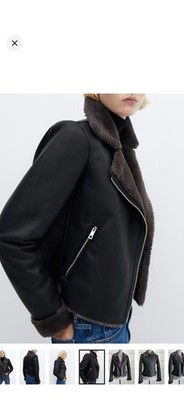 Mango Wool Trimmed Faux Leather Moto Jacket Dark Brown Size Small