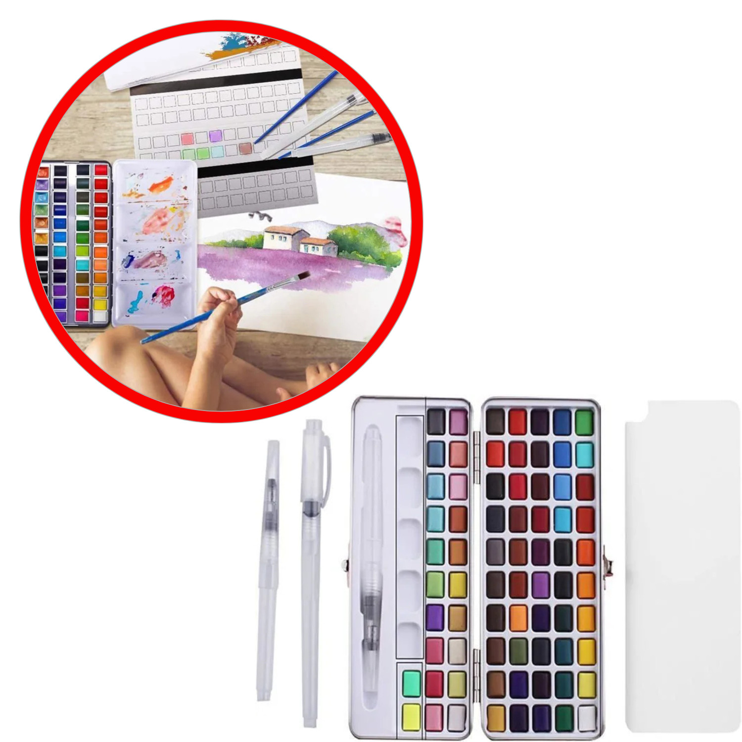 Kit aquarelle professionnelle 72 couleurs portable pour peindre en voyage