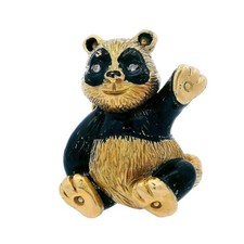 18kt Gold Enamel Panda Pin Brooch with Diamonds