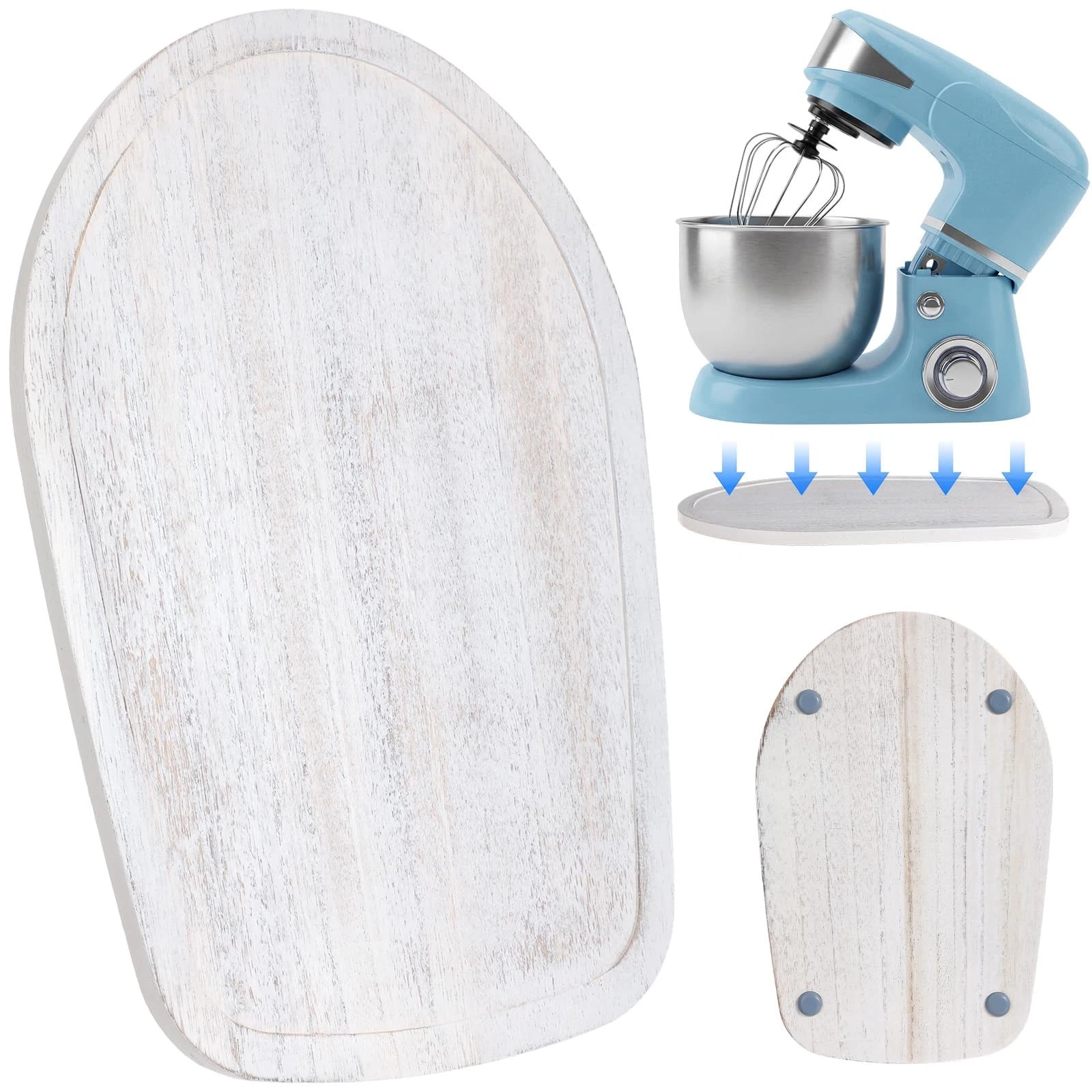 Wood Stand Mixer Slider Mat with Kitchenaid 4.5-5 Qt Mixer Rustic White Appli...