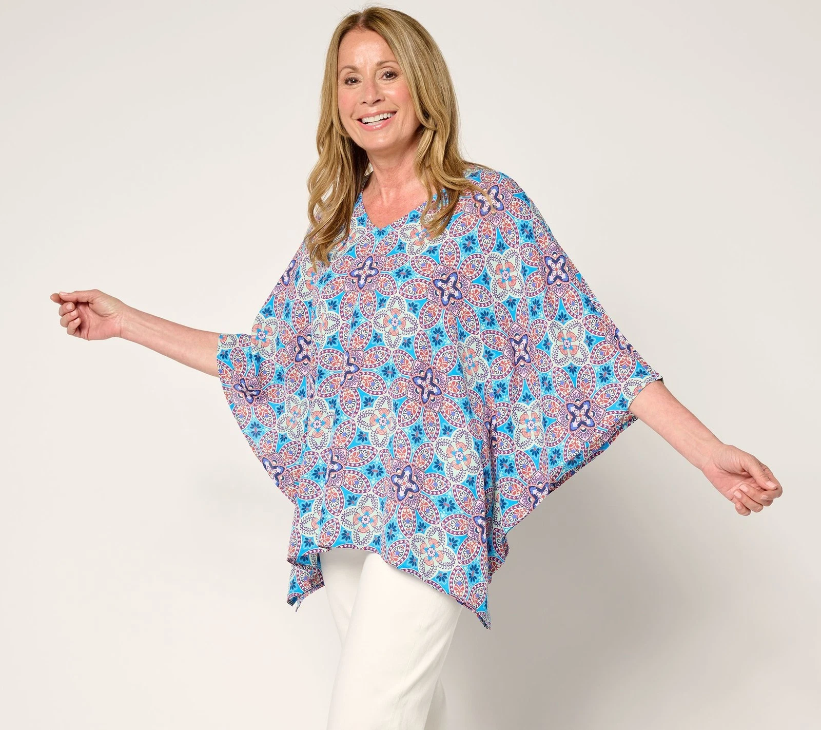 Gloria Vanderbilt Women's Top Sz S Italian Tile Poncho Multi-colored A688403