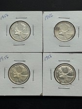 4 x 1956 Canada 25 Cents Silver Uncirculated From Mint s Roll