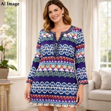 Tory Burch Silk Tunic Dress Womens M Embellished Split Neck Boho Luxe Artistic