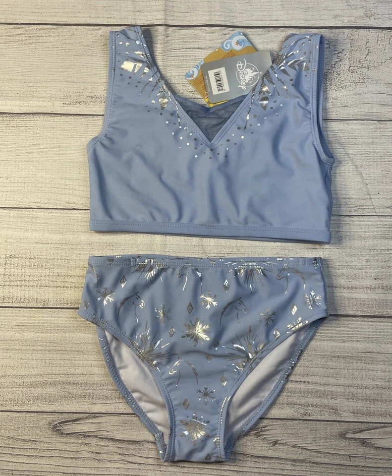 NUEVO CON ETIQUETAS Disney Store ELSA Traje de Baño Frozen Conjunto de 3 piezas Cubrir UPF 50+ Niñas 9/10 Foto 2 de 4