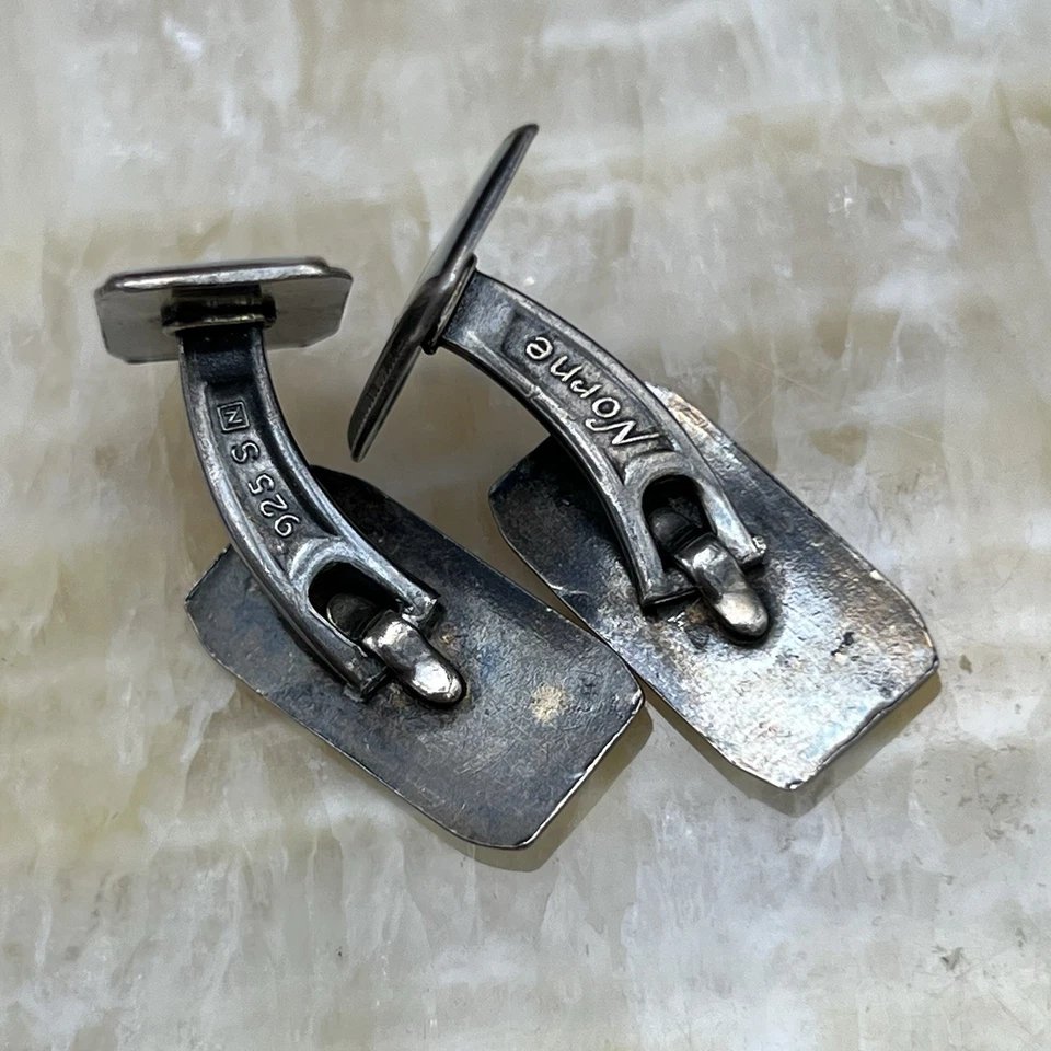 Винтажные запонки из стерлингового серебра 925 пробы с черным цветком и белой эмалью 11,7 г - Изображение 4 из 4