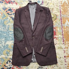 Jos. A Bank Mens Size 43L Blazer 100 Wool Elbow Patch Sport Coat Red Brown