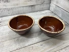 Vtg Hull H.P. Co Oven Proof Two 7” Bowl Dish Brown Drip Pottery USA Cereal AS-IS