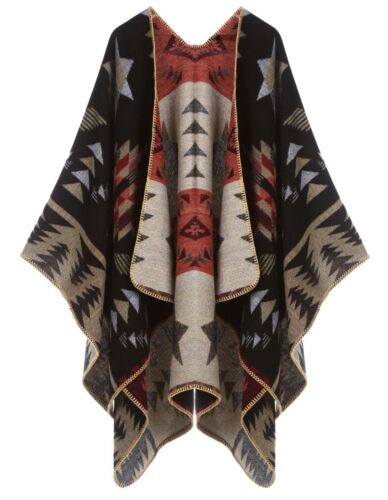 Women's Travel Plaid Shawl Wraps Open Front Poncho Cape Warm Oversized Sweate...