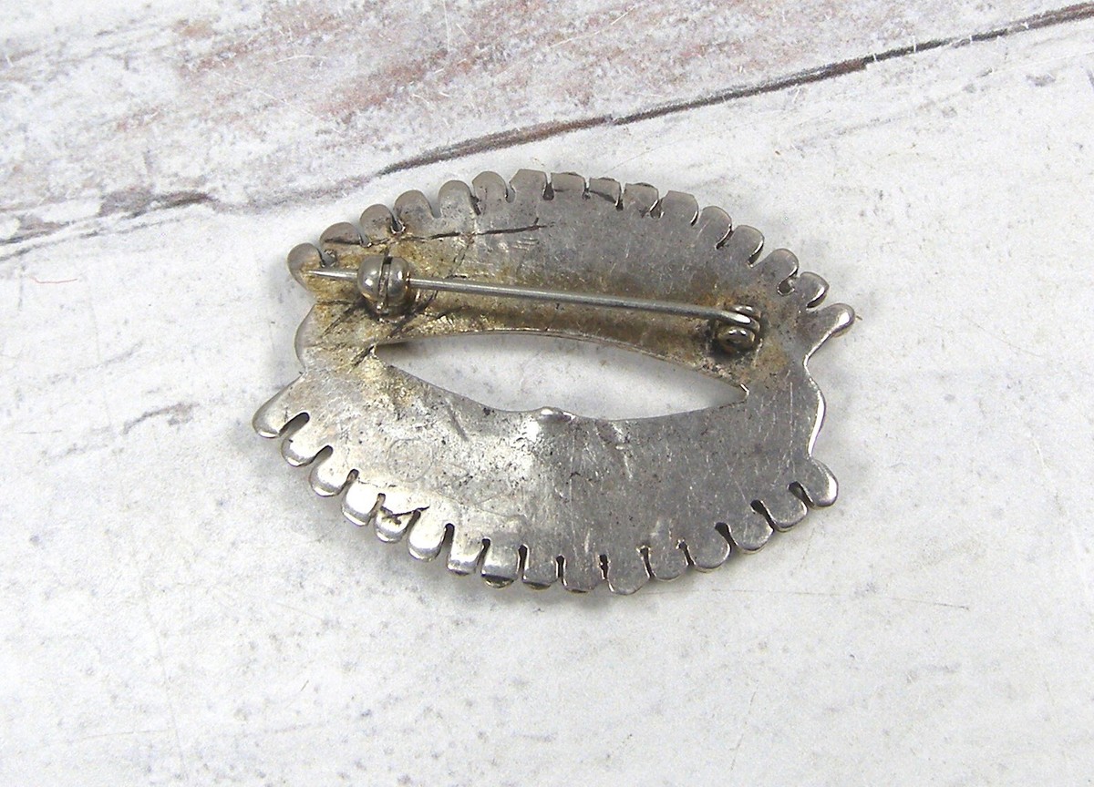 Broche Vintage Zuni Fait Main, Turquoise Et Sterling Argent, 1.75 Pouces, Unisexe