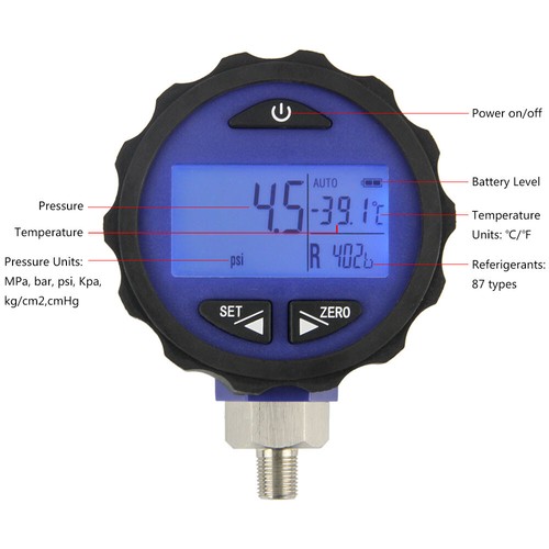 Elitech HVAC Pressure Gauge Set-14.5-500 PSI & -14.5-800 PSI (PG-30Pro Red+Blue) - Picture 4 of 11