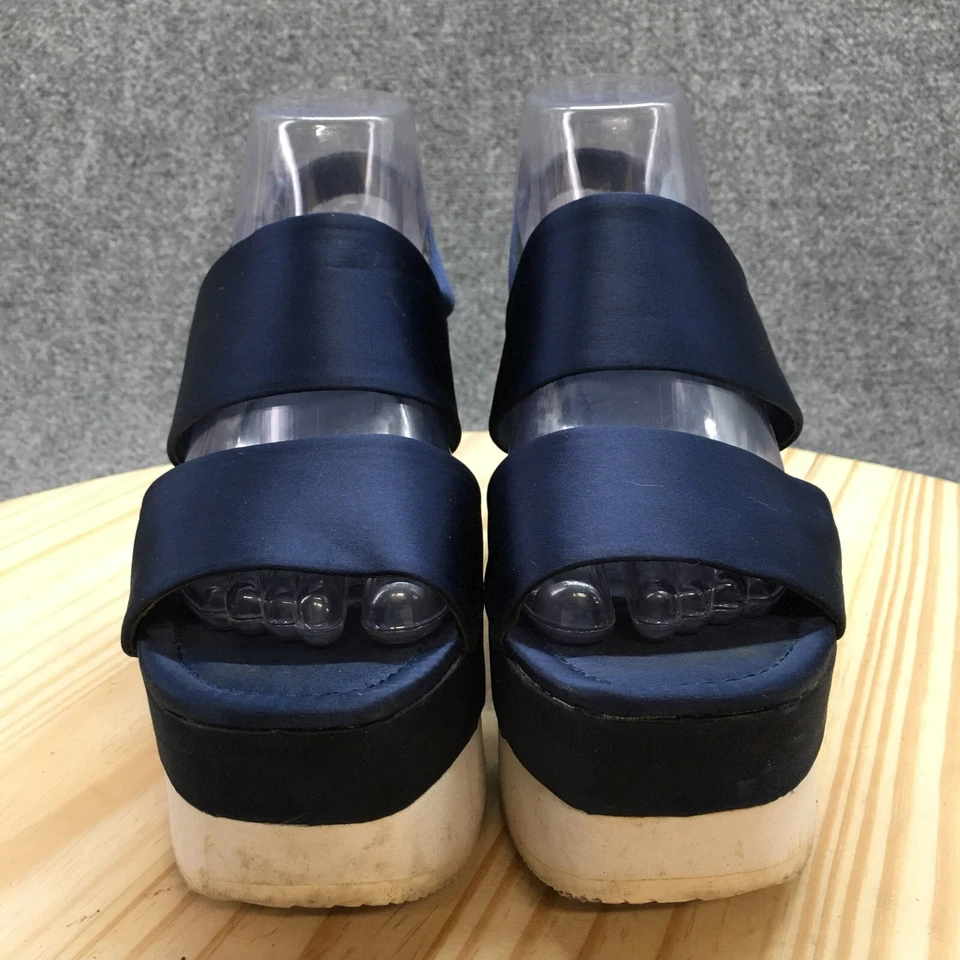 Zara 基本款凉鞋女式 38 休闲厚底楔形露背白色蓝色面料 — 第 4/4 张图片