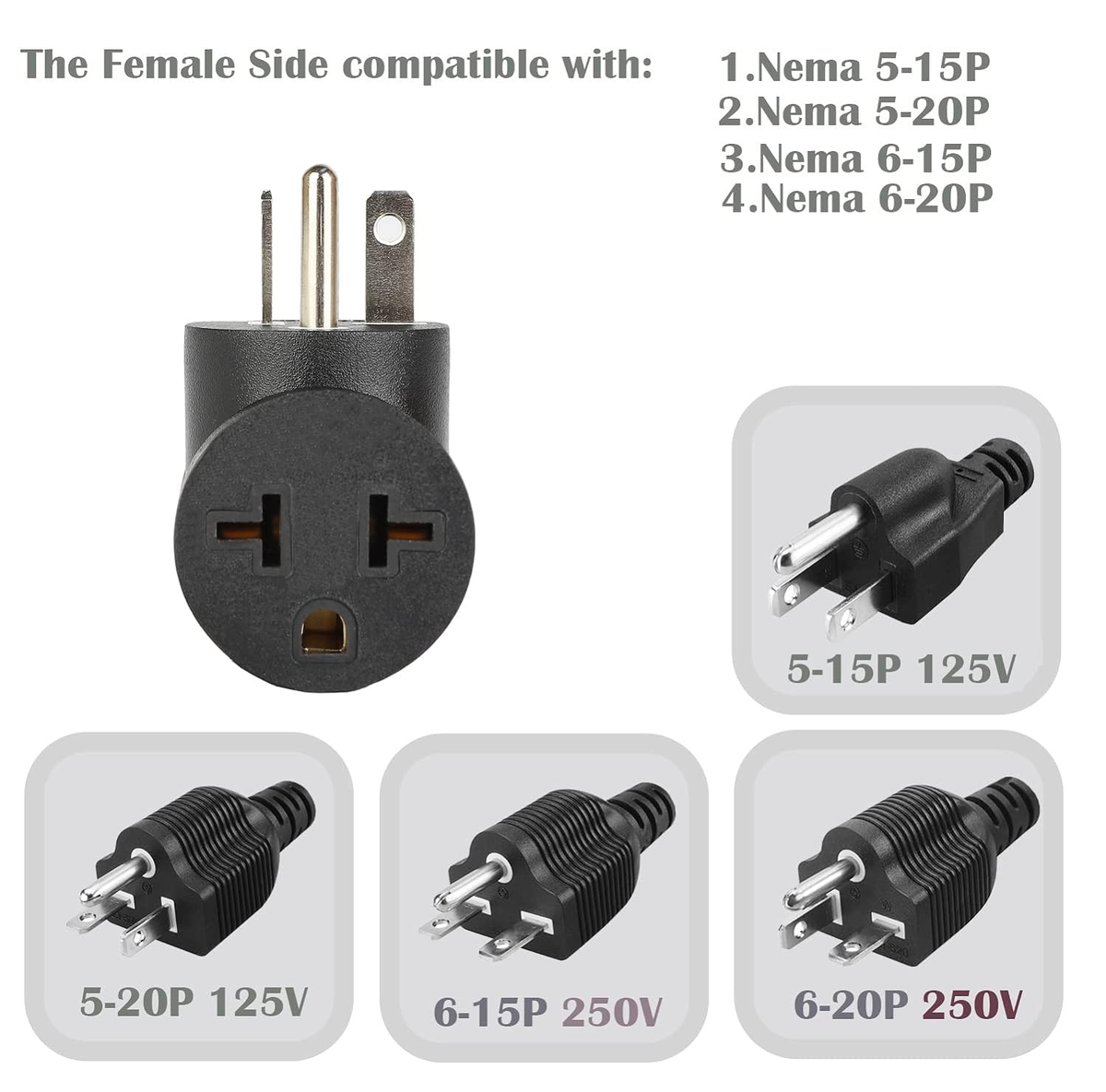 Plugrand NEMA 1-15P To 1-15R Left Angled 2-Prong Adapter – Low Profile 90 Degree Plug For Tight Spaces, White (PA-0506)