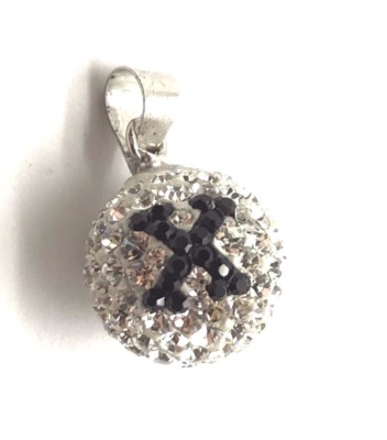 Sterling Silber 925 Kugel schwarzer Onyx CZ Custer Anfangsbuchstabe X Charm - Anhänger
