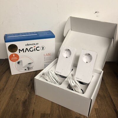 2x EU STECKER Devolo Magic 2 LAN Add-On Leistungsstark Powerline 1-1 Port Adapter 2400