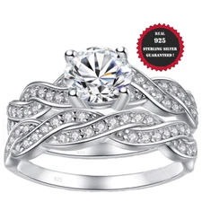 Real 925 Sterling Silver Ring Women's Engagement wedding's 2ct 2pc  sz 4-11.5
