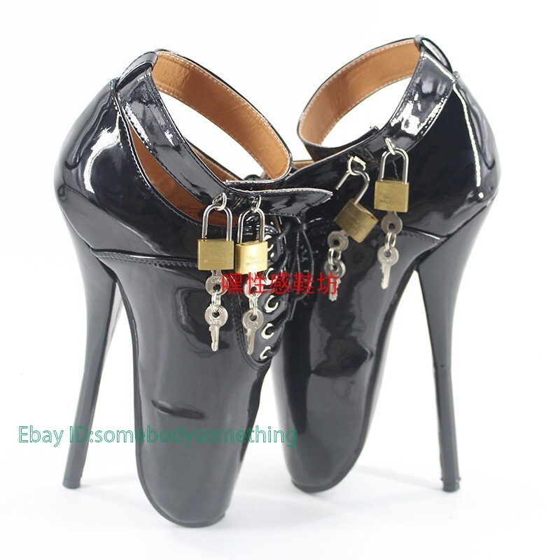Unisex Lace Up Ballet High Heels 18cm with Lock Patent Leather