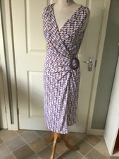 Lovely Jasper Conran Stretchy Wrap Style Dress Size 10 Brown Ivory Grey Blue