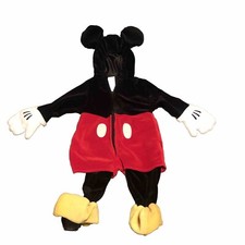 Disney Store Mickey Mouse Halloween Costume 6-12 Mo Plush Velour 1 Piece Suit
