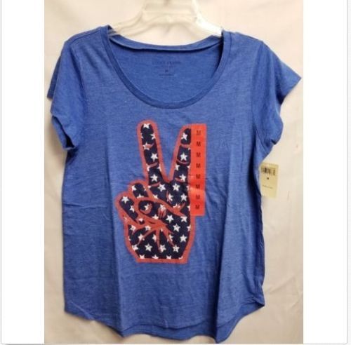 Scoop Neck T-Shirt Decorated Tee, Blue 