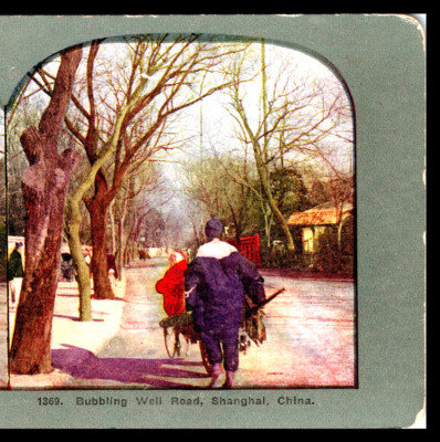 CHINA, Shanghai, Man Pushing a Cart on Bubbling Well Road--Stereoview #LA22