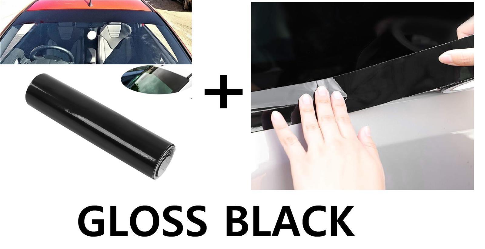 Gloss Black Blackout Car Sun Shade Visor + De Chrome Wrap Delete Vinyl Tape Kit