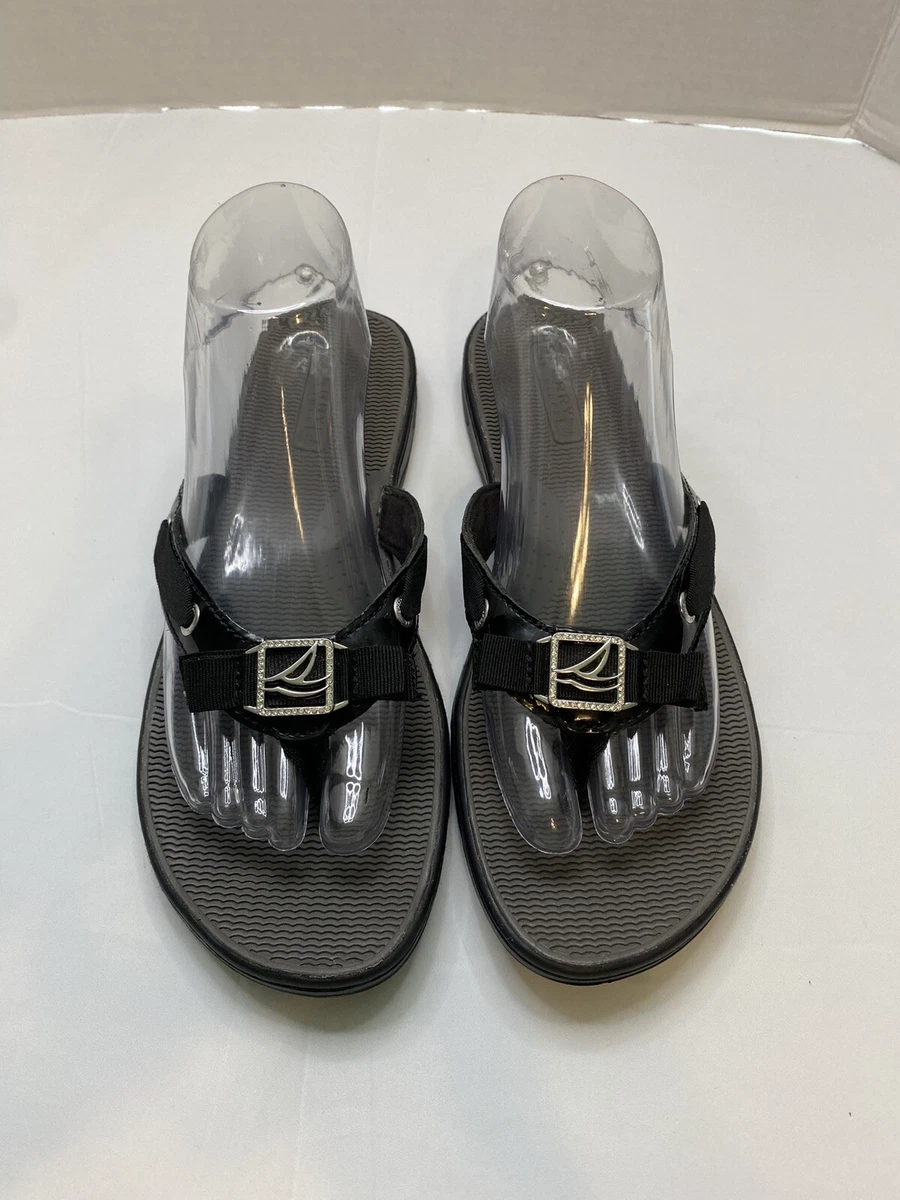 Sperry Top Sider Serena Fish Black Patent Leather Women s Size 9.5 Thong Sandals