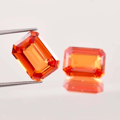 1 Pair 7x9 MM Natural Orange Ceylon Sapphire Emerald Cut Loose Gem GIT Certified