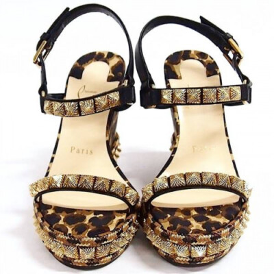 S*o様 値下げ！！Christian Louboutin レオパード スタッズ Christian Louboutin Leopard Wedge Sandal with Studs, US6 [EX] LTD
