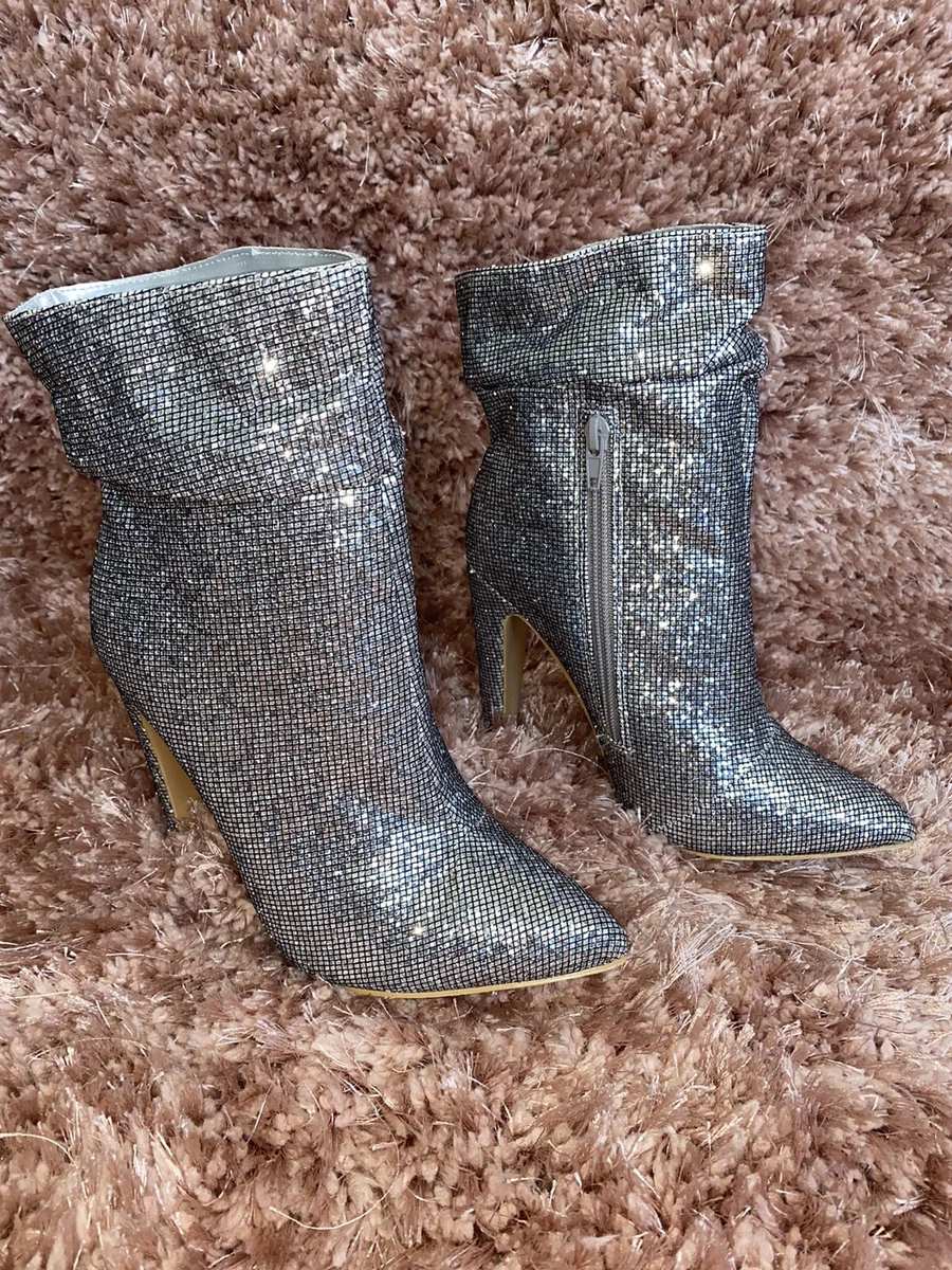 Silver glitter slouch boots cheap