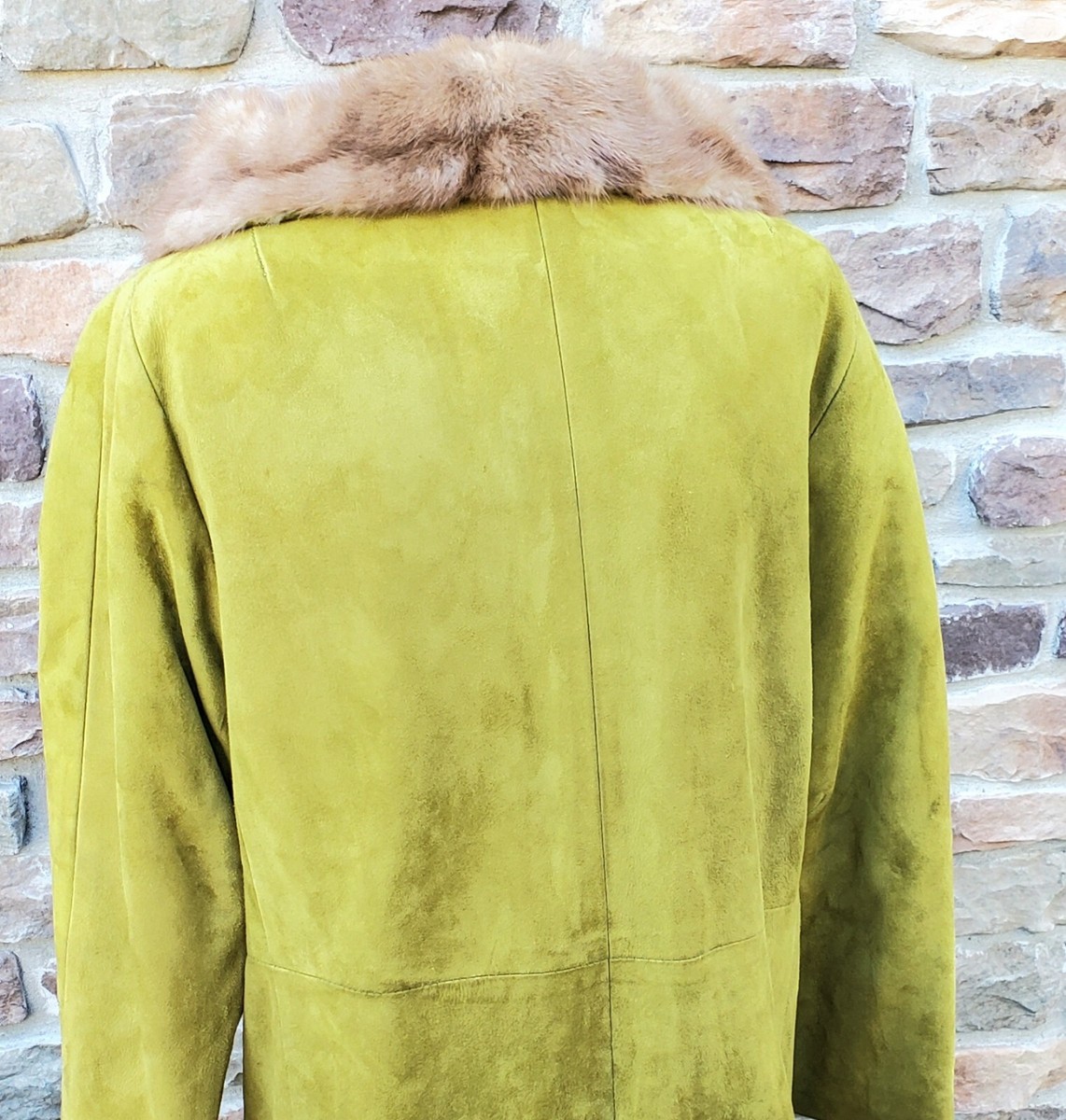 Vtg Suede Leather Coat Jacket With Real Fur Collar 1960s Mod Retro