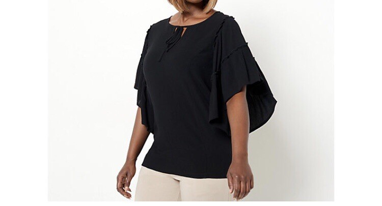 Susan Graver Weekend Rayon Crepe Flutter Sleeve Tunic A487747 Plus
