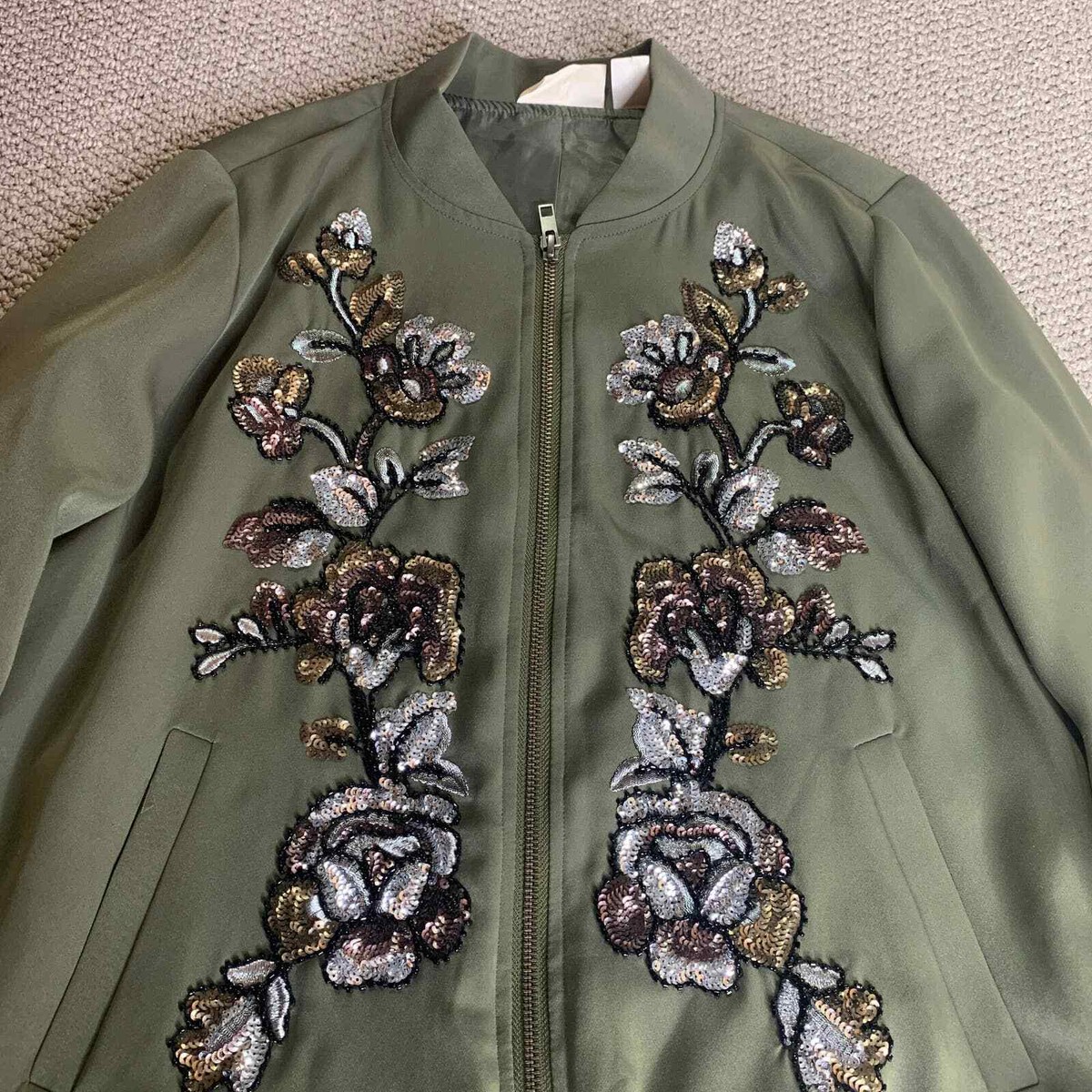 Chico's Womens Collectibles Bomber Jacket Size US Small Green