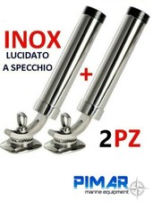 2 PORTACANNA IN ACCIAIO INOX 316 SNODATO CANNA REGOLABILE 40mm PER PESCA BARCA