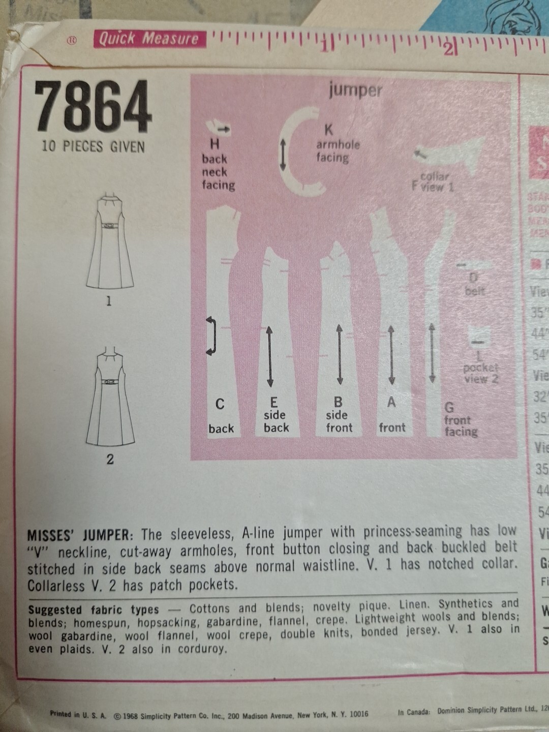 Jumper Vest Sleeveless Dress 8 Simplicity 7864 Sewing Pattern UC VTG A ...