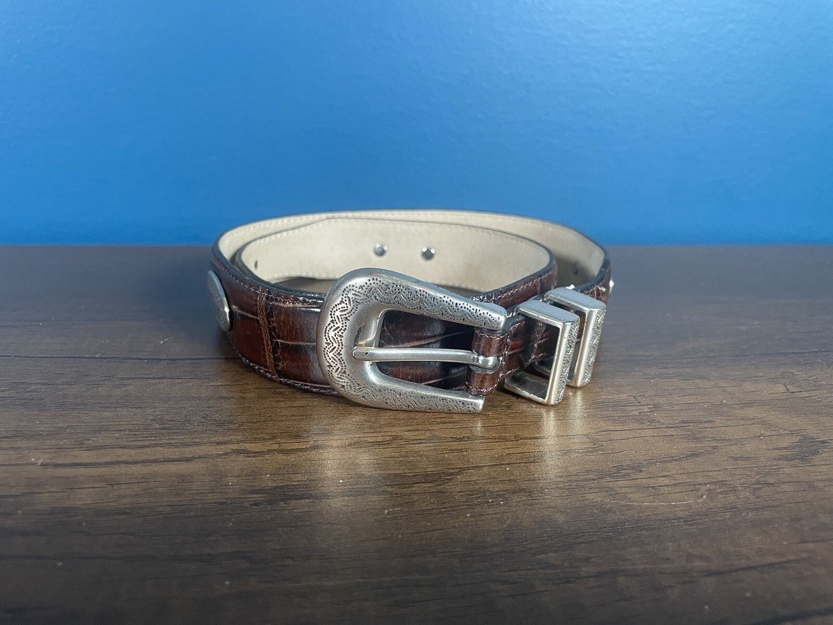 Fossil Brown Western Belt Leather w/ Silver Buckle Women 
