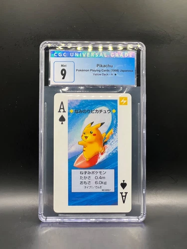 CGC 9 MINT Surfing Pikachu Pokemon Yellow Playing Card Poker Ace Spades PSA