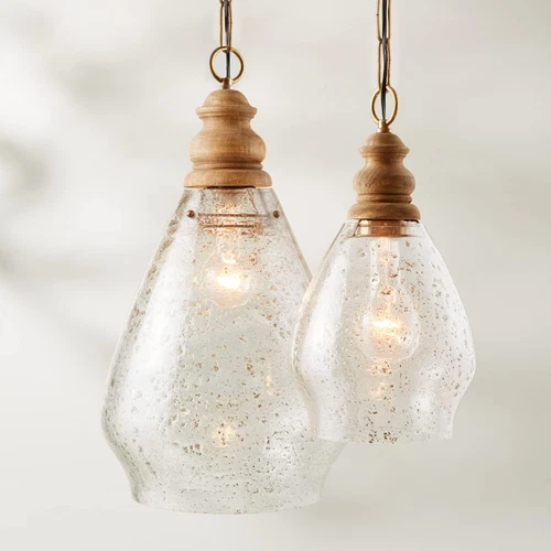 Juniper 1-Light Seeded Glass Pendant with Wood Accent - 25" H x 14" W - Picture 7 of 7