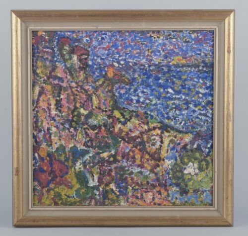 Unknown artist. Oil on board. Pointillistic landscape. 1960s - Picture 2 of 9