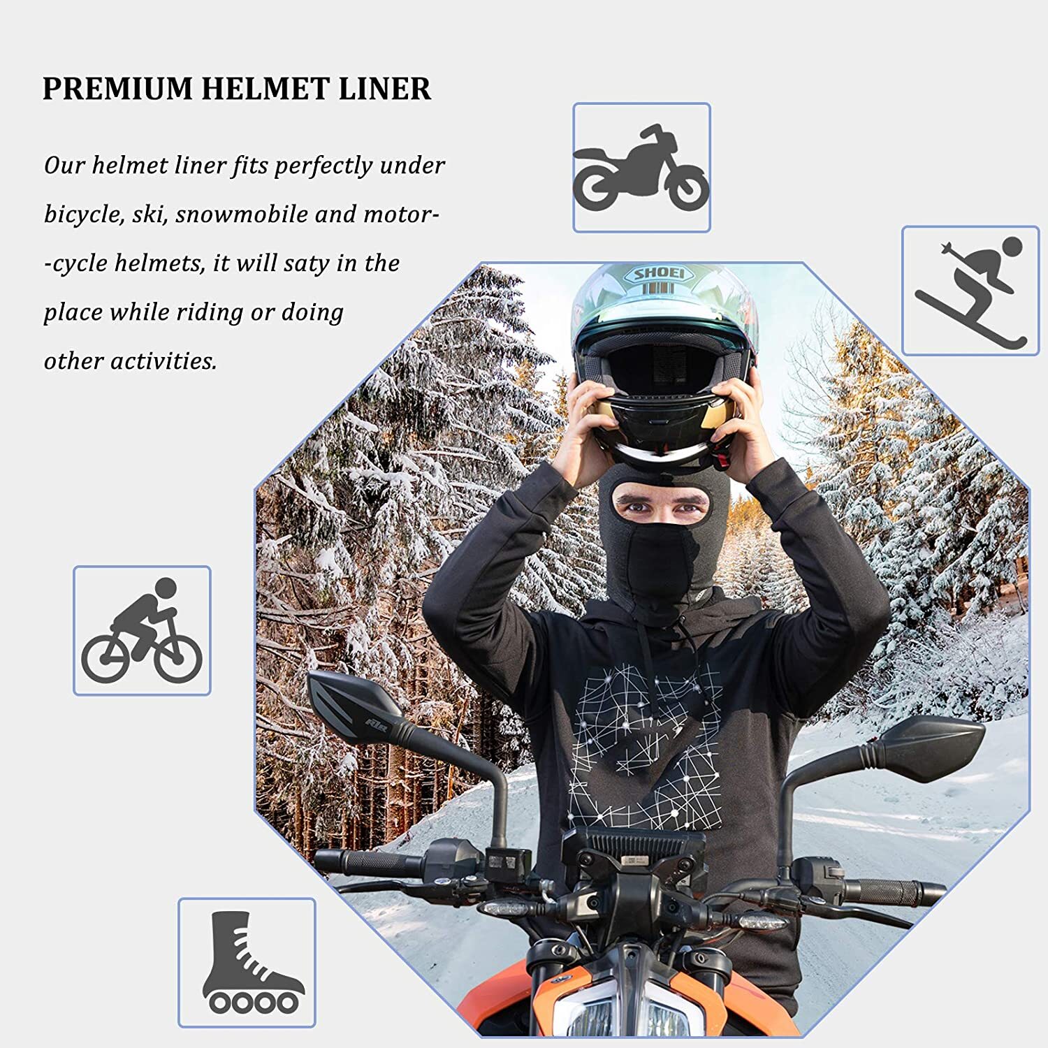 ROCKBROS Maschera Viso Cappuccio Tempesta Cappello Invernale Balaclava Moto Sci Bici foto 6
