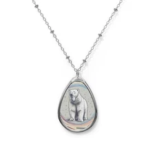 Oval Pendant Necklace Polar Bear Flatlay View Scribbled Style Design 10, Jewelry