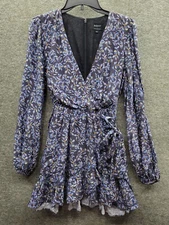 Bardot Dress Women's 4 Blue Kiera Floral Wrap Long Sleeve Mini NWOT MSRP $199
