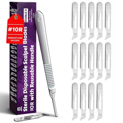 MyMed 10R Dermaplane Blades Dermaplaning Razors + Handle #10R, Blue