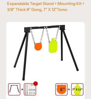 Highwild AR500 Steel Target System 3/8'' Thick 6'' Gong + 7''x12''& 1 FREE 4'' GONG