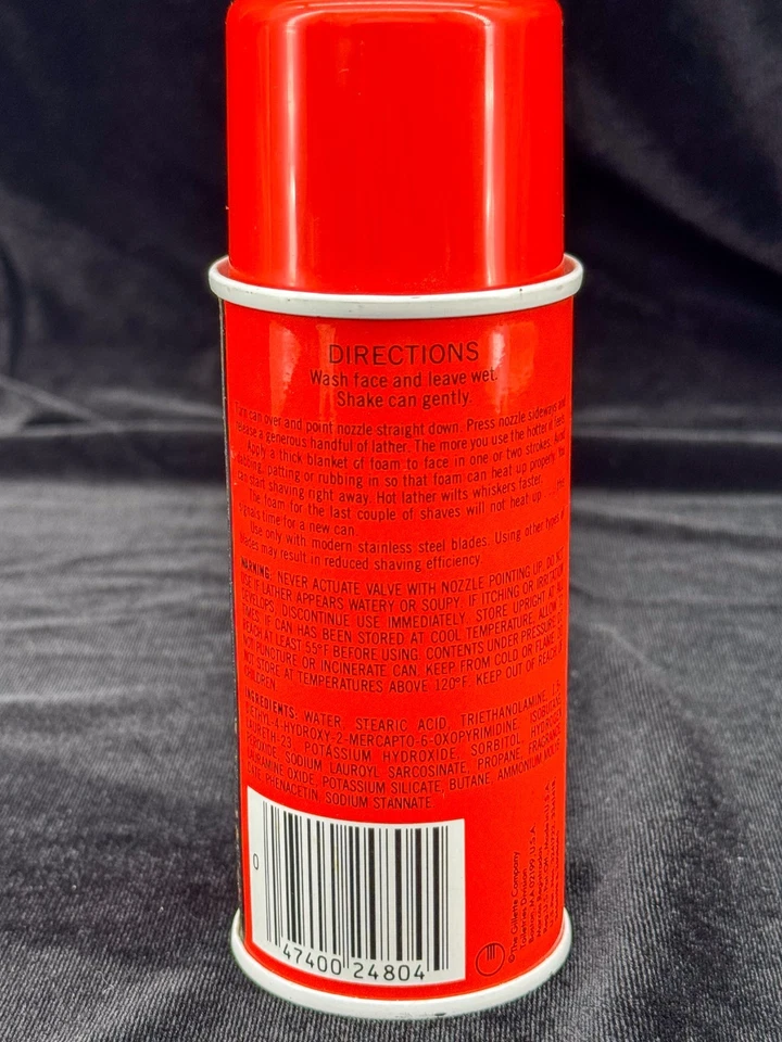 Vtg Gillette THE HOT ONE Self Heating Shave Cream – Full NOS Can - Scarce! prop - Image 3 of 4